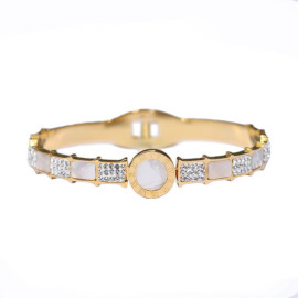 Arihant Stainless Steel Gold Plated Mother Of Pearl Roman Numerals AD Studded Bracelet