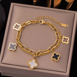 Arihant Stainless Steel Gold Plated Mother Of Pearls Clover inspired Irish Design Wraparound Bracelet