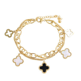 Arihant Stainless Steel Gold Plated Mother Of Pearls Clover inspired Irish Design Wraparound Bracelet