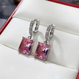 Arihant Silver Plated Pink Rectangular American Diamond Studded Crushed Ice Cut Drop Earrings