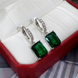 Arihant Silver Plated Green Rectangular American Diamond Studded Crushed Ice Cut Drop Earrings