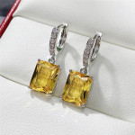 Arihant Silver Plated Yellow Rectangular AD Studded Crushed Ice Cut Drop Earrings