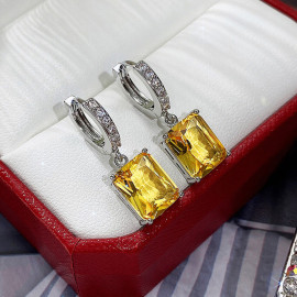 Arihant Silver Plated Yellow Rectangular AD Studded Crushed Ice Cut Drop Earrings