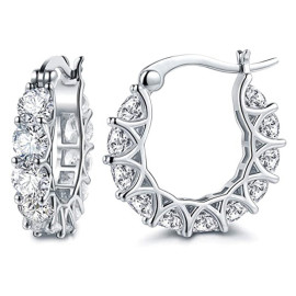 Arihant Silver Plated American Diamond Studded Contemporary Hoop Earrings