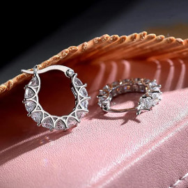 Arihant Silver Plated American Diamond Studded Contemporary Hoop Earrings