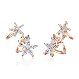 Arihant Rose Gold Plated American Diamond Studded Triple Star Shaped Earrings