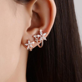 Arihant Rose Gold Plated American Diamond Studded Triple Star Shaped Earrings