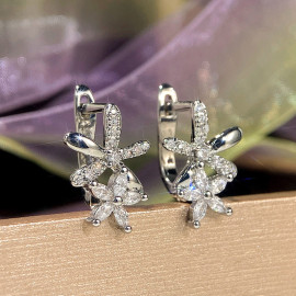 Arihant Silver Plated American Diamond Studded Dual Star Shaped Earrings