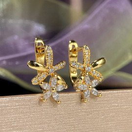 Arihant Gold Plated American Diamond Studded Dual Star Shaped Earrings