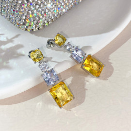 Arihant Silver Plated AD Studded Yellow Geometrical Crushed Ice Cut Drop Earrings