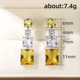 Arihant Silver Plated AD Studded Yellow Geometrical Crushed Ice Cut Drop Earrings