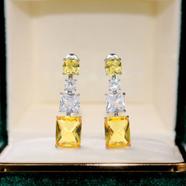 Arihant Silver Plated AD Studded Yellow Geometrical Crushed Ice Cut Drop Earrings