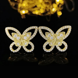 Arihant Gold Plated American Diamond Studded Butterfly Shaped Korean Earrings