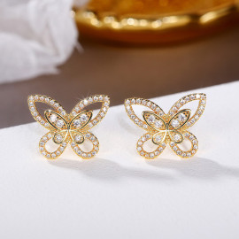 Arihant Gold Plated American Diamond Studded Butterfly Shaped Korean Earrings