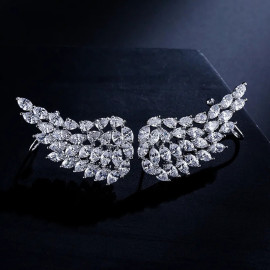 Arihant Silver Plated American Diamond Studded Wing Shape Contemporary Drop Earrings