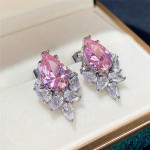 Arihant Silver Plated American Diamond Studded Pink Crushed Ice Cut Drop Earrings