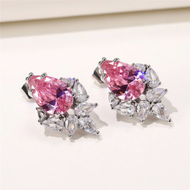 Arihant Silver Plated American Diamond Studded Pink Crushed Ice Cut Drop Earrings