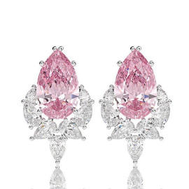 Arihant Silver Plated American Diamond Studded Pink Crushed Ice Cut Drop Earrings