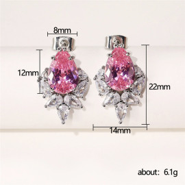 Arihant Silver Plated American Diamond Studded Pink Crushed Ice Cut Drop Earrings