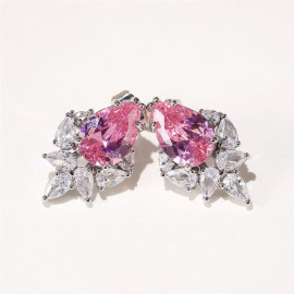 Arihant Silver Plated American Diamond Studded Pink Crushed Ice Cut Drop Earrings