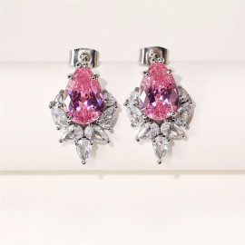 Arihant Silver Plated American Diamond Studded Pink Crushed Ice Cut Drop Earrings