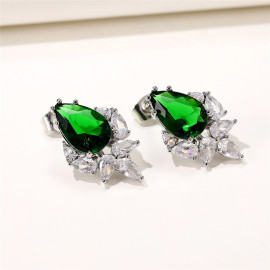 Arihant Silver Plated American Diamond Studded Green Crushed Ice Cut Drop Earrings