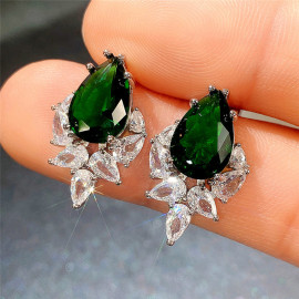 Arihant Silver Plated American Diamond Studded Green Crushed Ice Cut Drop Earrings