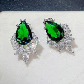 Arihant Silver Plated American Diamond Studded Green Crushed Ice Cut Drop Earrings