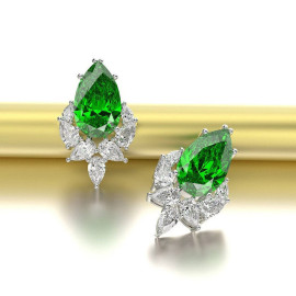 Arihant Silver Plated American Diamond Studded Green Crushed Ice Cut Drop Earrings