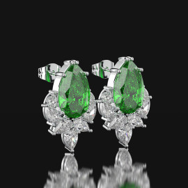 Arihant Silver Plated American Diamond Studded Green Crushed Ice Cut Drop Earrings