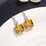 Arihant Silver Plated AD Studded Yellow Square Shape Crushed Ice Cut Hanging Earrings