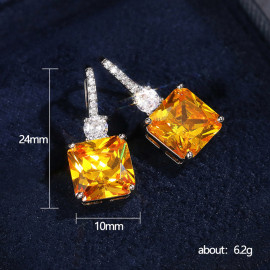 Arihant Silver Plated AD Studded Yellow Square Shape Crushed Ice Cut Hanging Earrings