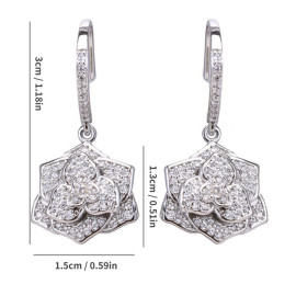 Arihant Silver Plated American Diamond Studded Floral Rose themed Drop Earrings