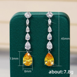 Arihant Silver Plated AD Studded Yellow Teardrop Shape Crushed Ice Cut Drop Earrings