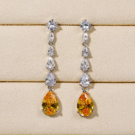 Arihant Silver Plated AD Studded Yellow Teardrop Shape Crushed Ice Cut Drop Earrings