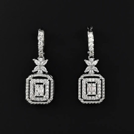 Arihant Silver Plated American Diamond Studded Iconic Luxury Geometric Drop Earrings