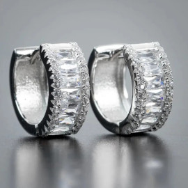 Arihant Silver Plated American Diamond Studded Contemporary Hoop Earrings