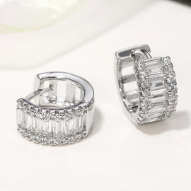 Arihant Silver Plated American Diamond Studded Contemporary Hoop Earrings