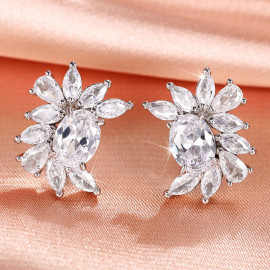 Arihant Silver Plated American Diamond Studded Crushed Ice Cut Stud Earrings