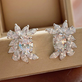 Arihant Silver Plated American Diamond Studded Crushed Ice Cut Stud Earrings