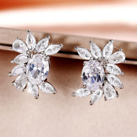 Arihant Silver Plated American Diamond Studded Crushed Ice Cut Stud Earrings