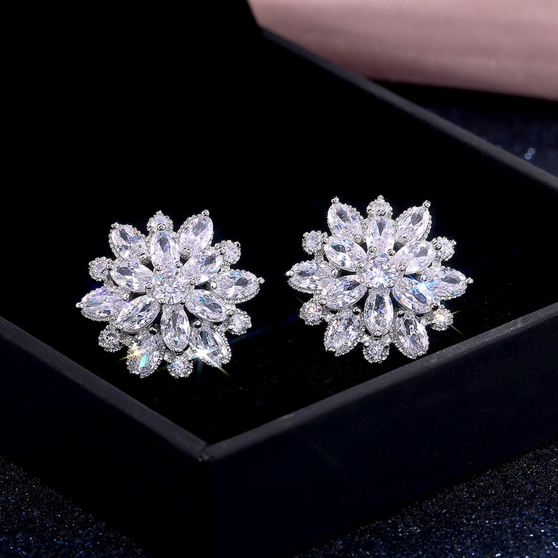 Arihant Silver Plated American Diamond Studded Floral Silver Stud Earrings