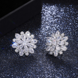 Arihant Silver Plated American Diamond Studded Floral Silver Stud Earrings