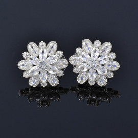 Arihant Silver Plated American Diamond Studded Floral Silver Stud Earrings