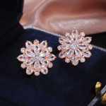 Arihant Rose Gold Plated American Diamond Studded Floral Stud Earrings