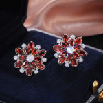 Arihant Silver Plated American Diamond Studded Floral Red Stud Earrings