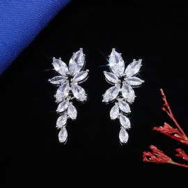 Arihant Silver Plated American Diamond Studded Floral Themed  Drop Earrings