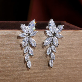 Arihant Silver Plated American Diamond Studded Floral Themed  Drop Earrings