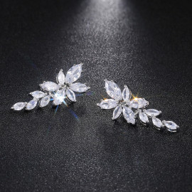 Arihant Silver Plated American Diamond Studded Floral Themed  Drop Earrings