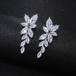 Arihant Silver Plated American Diamond Studded Floral Themed  Drop Earrings